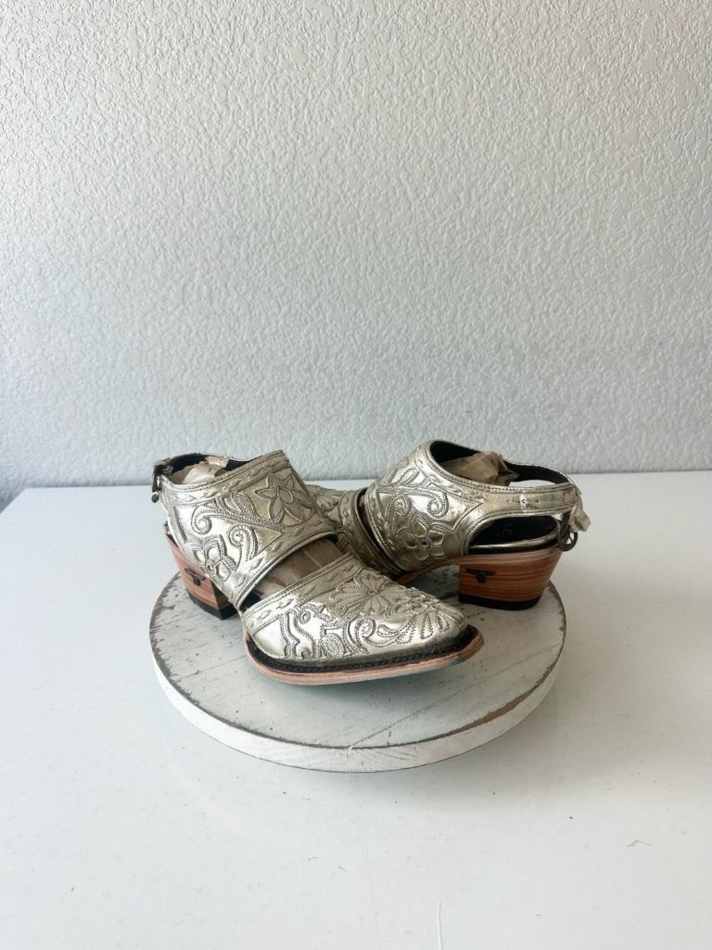 Lane Robin Slingback Mule Gold Cowboy Boots Womens Size 8 Cowgirl Western Ankle